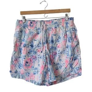 Lily Pulitzer Men's Swimsuit Capri Trunks Blue Pink Large Summer Sailing Beach L